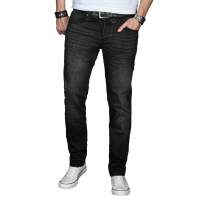 Alessandro Salvarini Herren Jeans Basic Stretch Schwarz Washed Regular Slim W29 L30