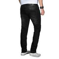 Alessandro Salvarini Herren Jeans Basic Stretch Schwarz Washed Regular Slim W29 L32