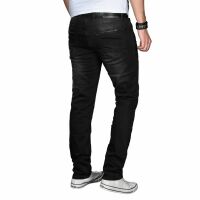 Alessandro Salvarini Herren Jeans Basic Stretch Schwarz Washed Regular Slim W33 L30