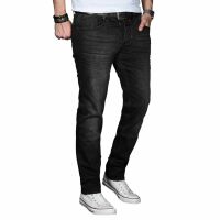 Alessandro Salvarini Herren Jeans Basic Stretch Schwarz Washed Regular Slim W34 L32
