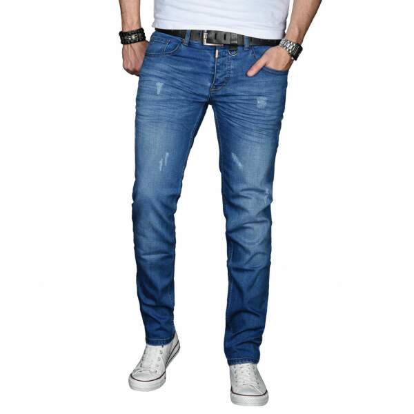 Alessandro Salvarini Herren Jeans Hose Stretch Jeanshose Regular Slim - Blau-W34-L36
