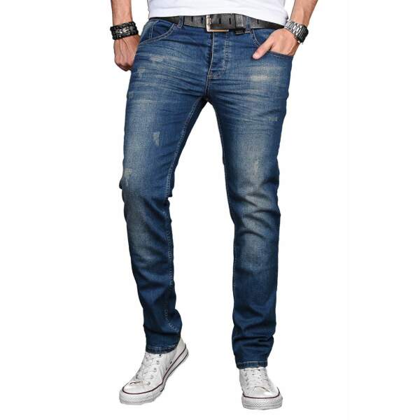 Alessandro Salvarini Herren Jeans Hose Basic Stretch Mittelblau Regular Slim W33 L34