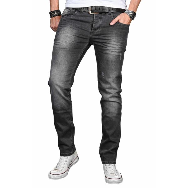 Alessandro Salvarini Herren Jeans Hose Basic Stretch Dunkelgrau Regular Slim W38 L30