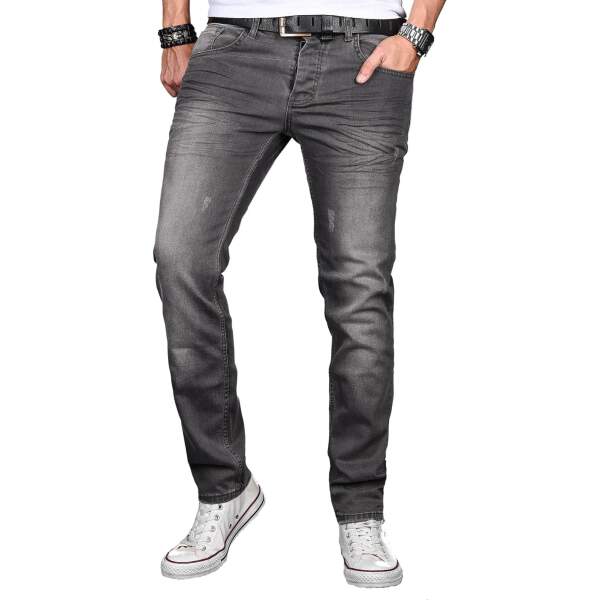 Alessandro Salvarini Herren Jeans Hose Basic Stretch Grau Regular Slim W31 L34