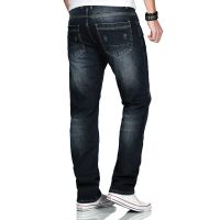 Alessandro Salvarini Herren Jeans destroyed elemente Dunkelblau gerades Bein W38 L34