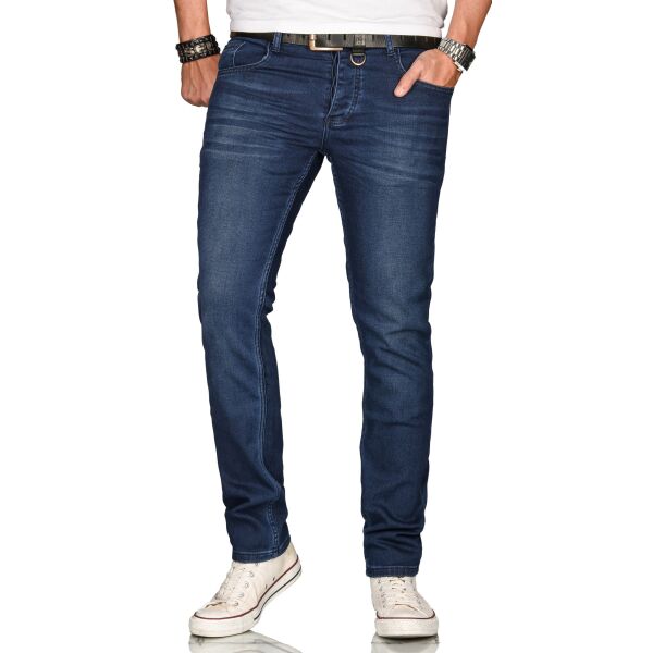 Alessandro Salvarini Herren Denim Jeanshose Stretch Dunkelblau Regular Slim W30 L32