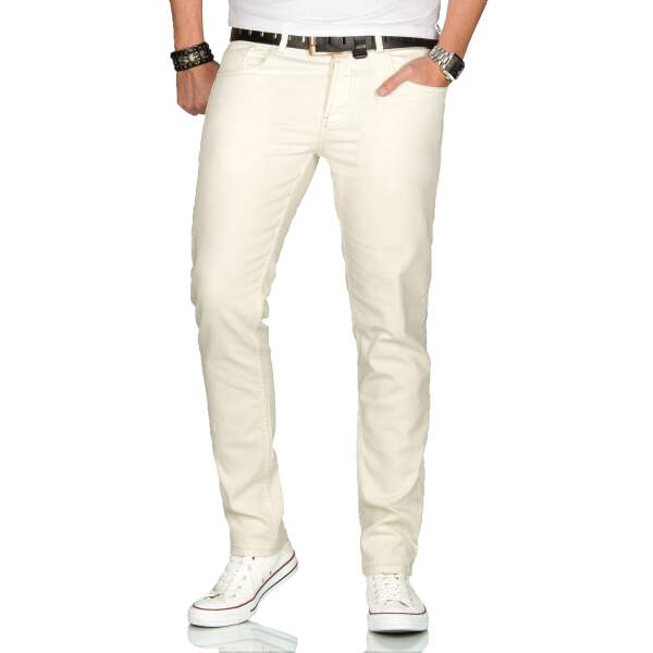 Alessandro Salvarini Herren uni Farbe Jeans Off White Regular Slim