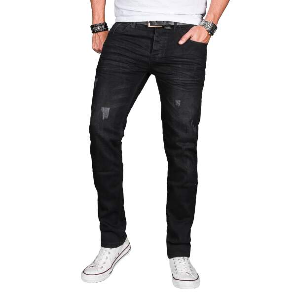 Alessandro Salvarini Herren Denim Jeans Schwarz Regular Slim W29 L32