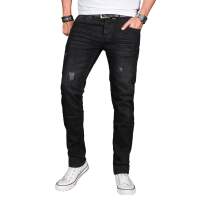 Alessandro Salvarini Herren Denim Jeans Schwarz Regular Slim W30 L34
