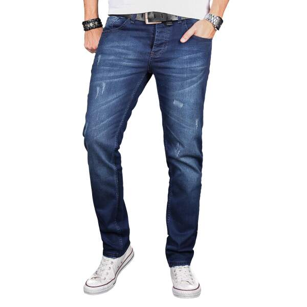 Alessandro Salvarini Herren Denim Jeans Blau Used Regular Slim W30 L32