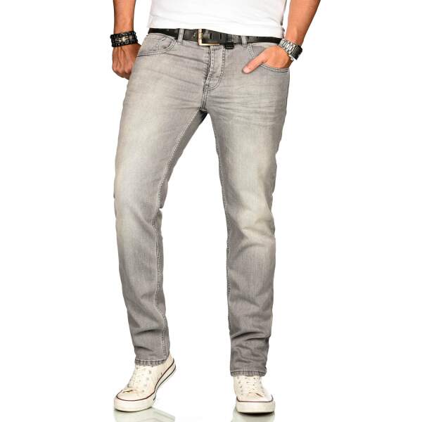 Alessandro Salvarini Herren Denim Jeans Hellgrau Regular Slim W33 L36