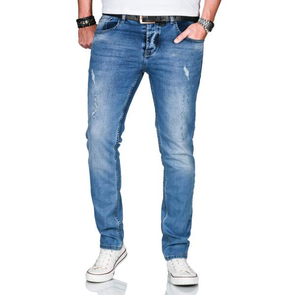 Alessandro Salvarini Herren used look Jeans Stretch Blau Regular Slim W32 L34