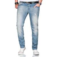 Alessandro Salvarini Herren used look Jeans Stretch Mittelblau Regular Slim W30 L30
