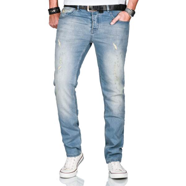 Alessandro Salvarini Herren used look Jeans Stretch Mittelblau Regular Slim W32 L32