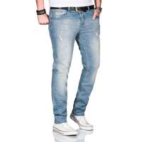 Alessandro Salvarini Herren used look Jeans Stretch Mittelblau Regular Slim W32 L34