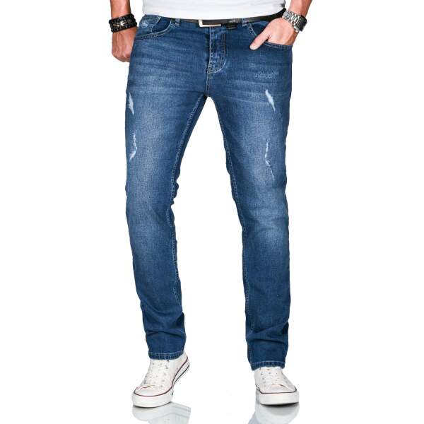 Alessandro Salvarini Herren used look Jeans Stretch Dunkelblau Regular Slim W31 L30