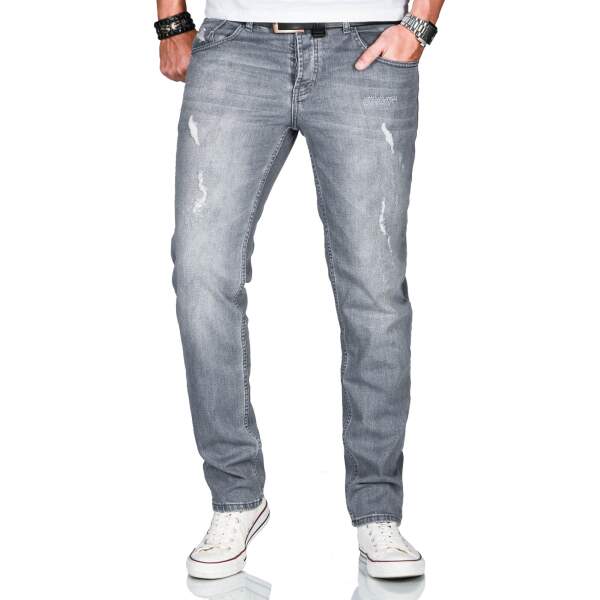 Alessandro Salvarini Herren used look Jeans Stretch Grau Regular Slim