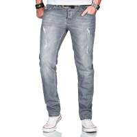 Alessandro Salvarini Herren used look Jeans Stretch Grau Regular Slim W34 L30