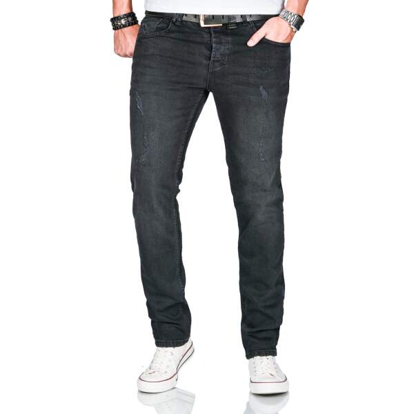 Alessandro Salvarini Herren used look Jeans Stretch Schwarz Regular Slim W30 L30