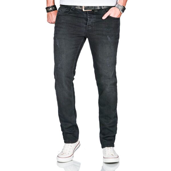 Alessandro Salvarini Herren used look Jeans Stretch Schwarz Regular Slim W33 L30