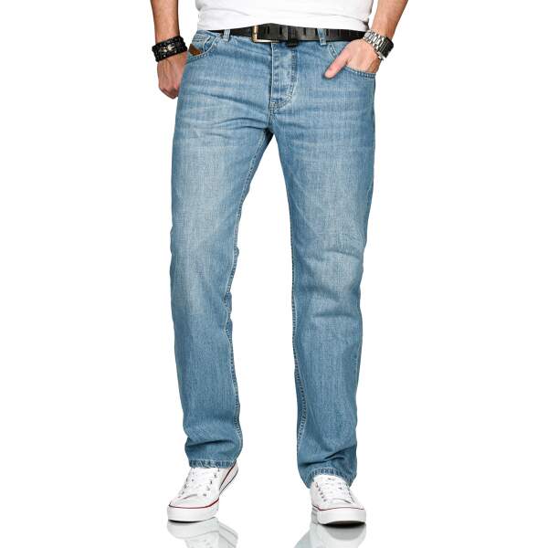Alessandro Salvarini Basic Herren Jeans Grades Bein Hellblau Comfort Fit W33 L36