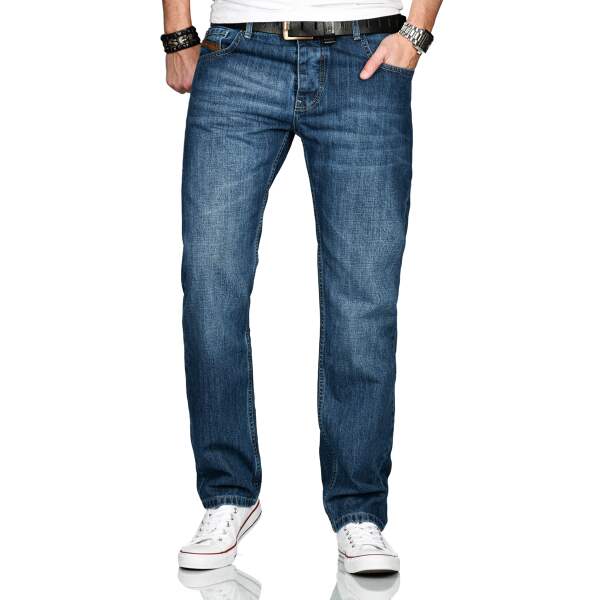 Alessandro Salvarini Basic Herren Jeans Grades Bein Mittelblau Comfort Fit W30 L30
