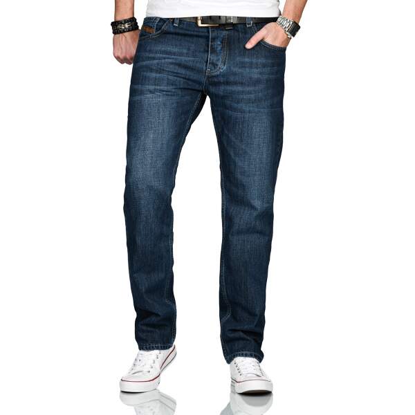 Alessandro Salvarini Basic Herren Jeans Grades Bein Dunkelblau Comfort Fit W40 L30