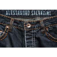 Alessandro Salvarini Herren Jeans dicke Naht gerades Bein Dunkelblau Comfort Fit W29 L30
