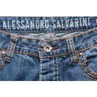 Alessandro Salvarini Herren Jeans dicke Naht gerades Bein Hellblau Comfort Fit W31 L30