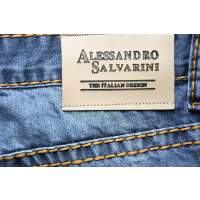 Alessandro Salvarini Herren Jeans dicke Naht gerades Bein Hellblau Comfort Fit W31 L34