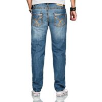 Alessandro Salvarini Herren Jeans dicke Naht gerades Bein Hellblau Comfort Fit W42 L38