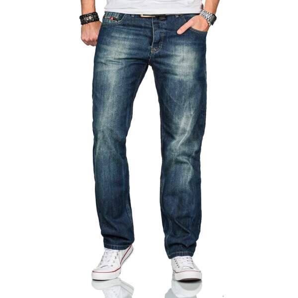 Alessandro Salvarini Herren Basic Jeanshose Mittelblau Comfort Fit W36 L36