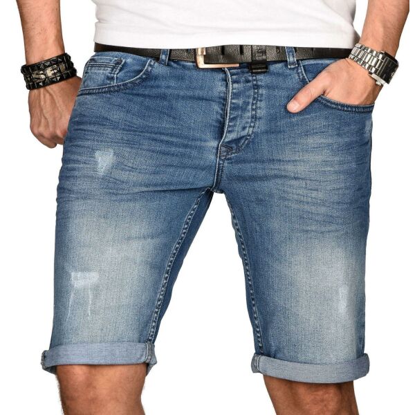 Alessandro Salvarini Herren Jeans Shorts kurze Sommer hose Hellblau Slim Fit W32