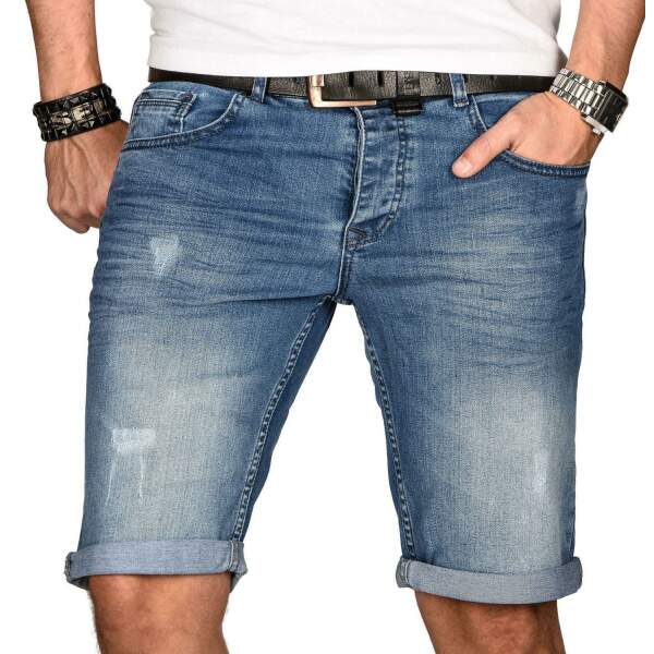 Alessandro Salvarini Herren Jeans Shorts kurze Sommer hose Hellblau Slim Fit W33