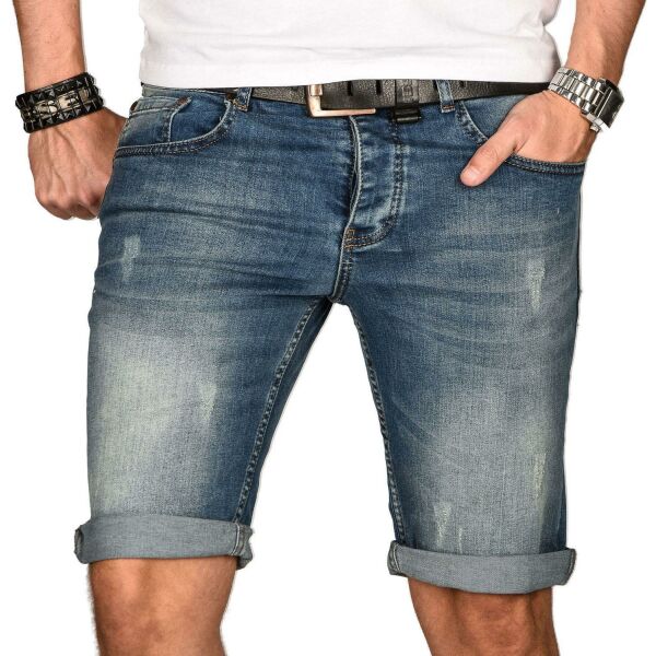 Alessandro Salvarini Herren Jeans Shorts kurze Sommer hose Dunkelblau Slim Fit W34