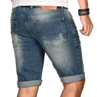 Alessandro Salvarini Herren Jeans Shorts kurze Sommer hose Dunkelblau Slim Fit W34