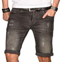 Alessandro Salvarini Herren Jeans Shorts kurze Sommer hose Grau Slim Fit W32