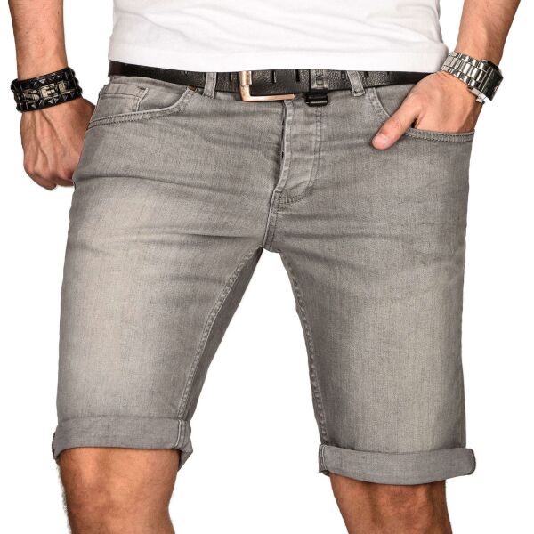 Alessandro Salvarini Herren Jeans Shorts kurze Sommer hose Hellgrau Slim Fit W36