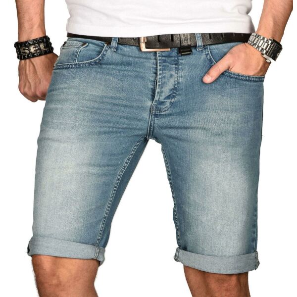 Alessandro Salvarini Herren Jeans Shorts kurze Sommer hose Hellblau Slim Fit W33