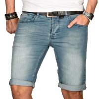 Alessandro Salvarini Herren Jeans Shorts kurze Sommer hose Hellblau Slim Fit W36