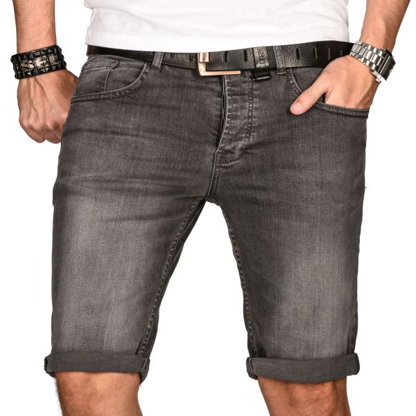 Alessandro Salvarini Herren Jeans Shorts kurze Sommer hose Dunkelgrau Slim Fit W36