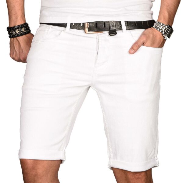 Alessandro Salvarini Herren Jeans Shorts kurze Sommer hose Weiss Slim Fit W31