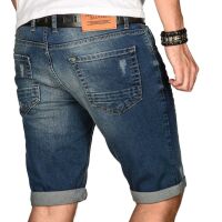 Alessandro Salvarini Herren Jeans Shorts kurze Sommer hose Mittelblau Slim Fit W30