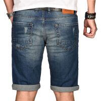 Alessandro Salvarini Herren Jeans Shorts kurze Sommer hose Mittelblau Slim Fit W32