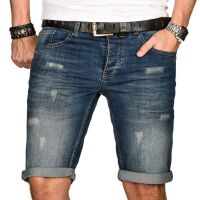 Alessandro Salvarini Herren Jeans Shorts kurze Sommer hose Mittelblau Slim Fit W33