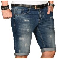 Alessandro Salvarini Herren Jeans Shorts kurze Sommer hose Mittelblau Slim Fit W33