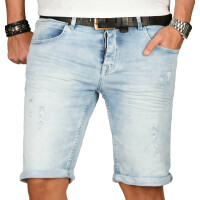 Alessandro Salvarini Herren kurze Jeans Shorts Washed Ozeanblau Slim Fit W29