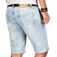 Alessandro Salvarini Herren kurze Jeans Shorts Washed Ozeanblau Slim Fit W34