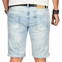 Alessandro Salvarini Herren kurze Jeans Shorts Washed Ozeanblau Slim Fit W34