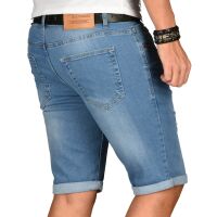 Alessandro Salvarini Herren kurze Jeans Shorts Washed Mittelblau Slim Fit W29